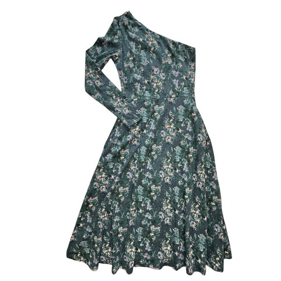 Pact One Shoulder Fit & Flare Midi Dress Blue Floral Watercolor Size S Small - Picture 4 of 12